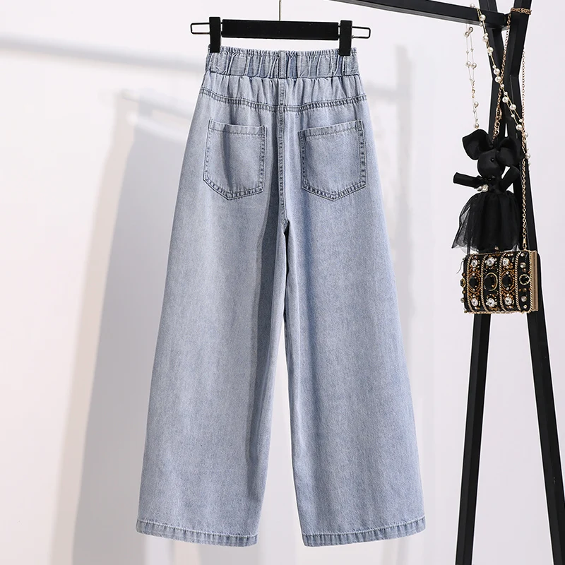 S-5XL Women Wide Leg Jeans 2022 New Spring Summer High Waist Loose Straight Pants Female Blue Casual Cropped Pants