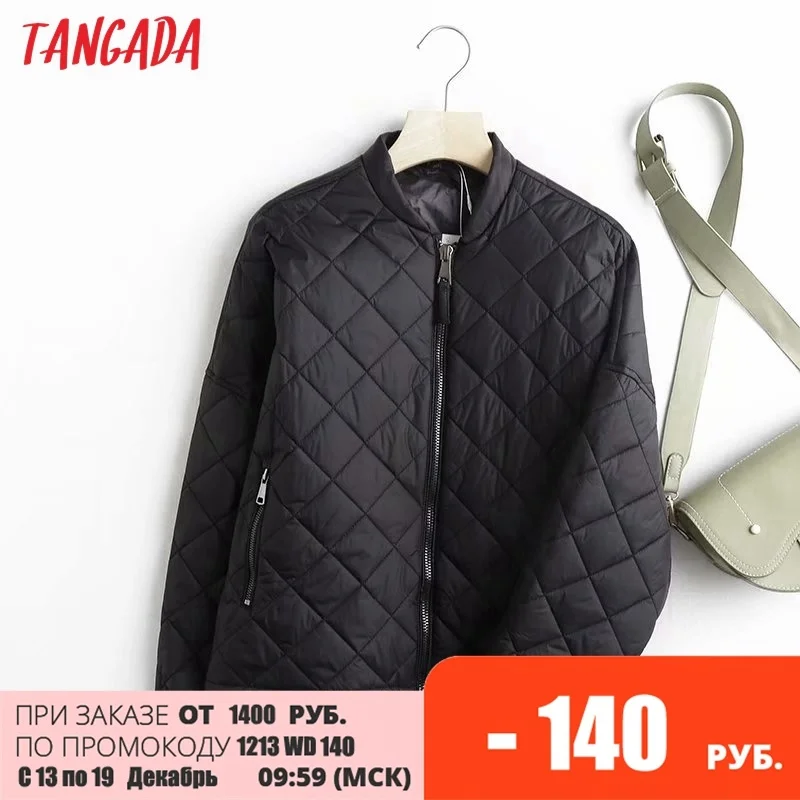 

Tangada 2022 Women High Quality Solid Oversize Thin Parkas Cotton Jacket Long Sleeve Female Black Padded Overcoat 4C86