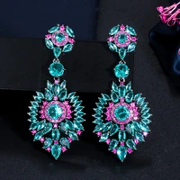 threegraces fashion drop long dangle blue cz crystal earrings ladies nigerian wedding black gold color geometric jewelry er424