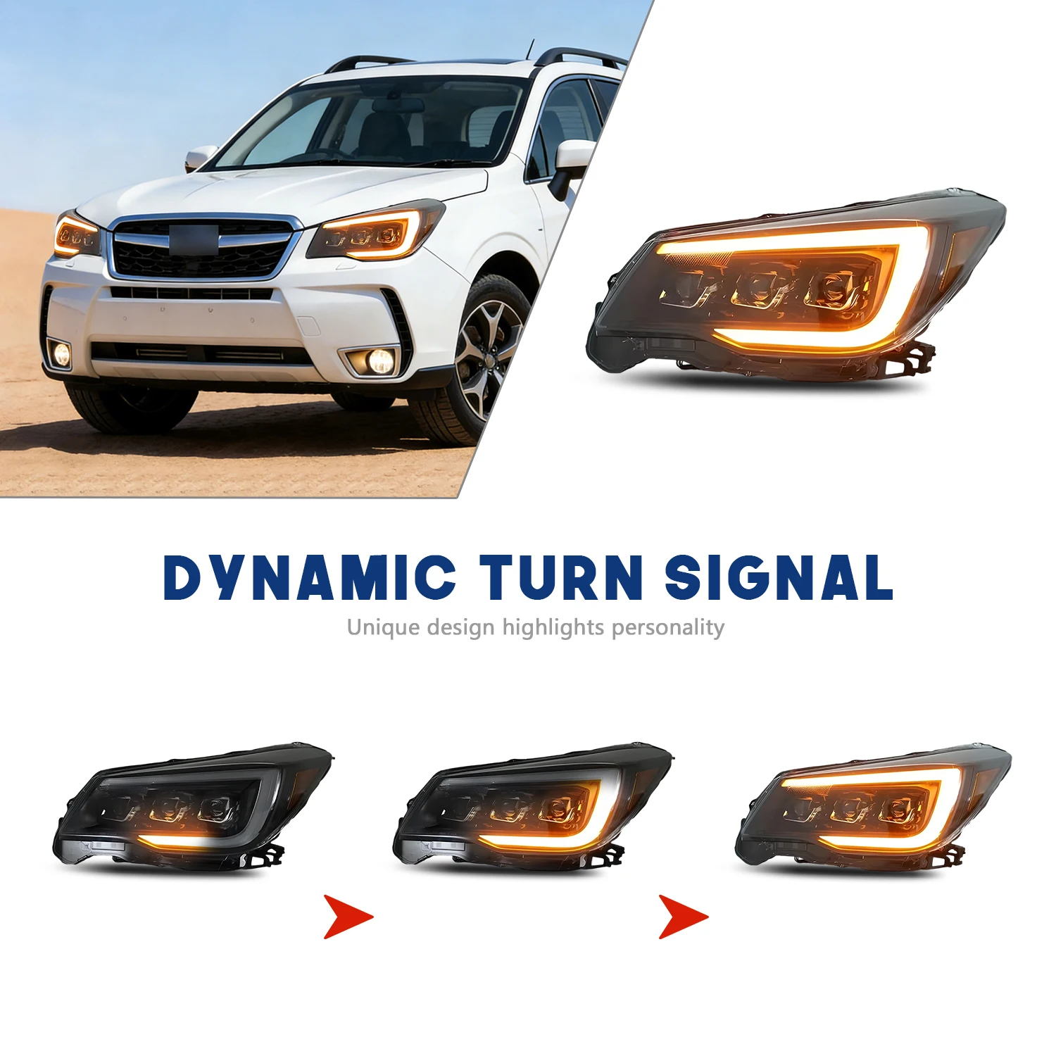 Фото Светодиодные фары HCMOTIONZ для Subaru Forester 2013-2018 с анимацией при запуске, комплект передних фар №5
