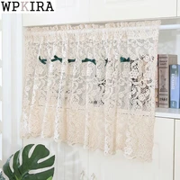 american hollow lace beige short curtain for kitchen porch bay window with green bow knot partition coffee half drape 086d
