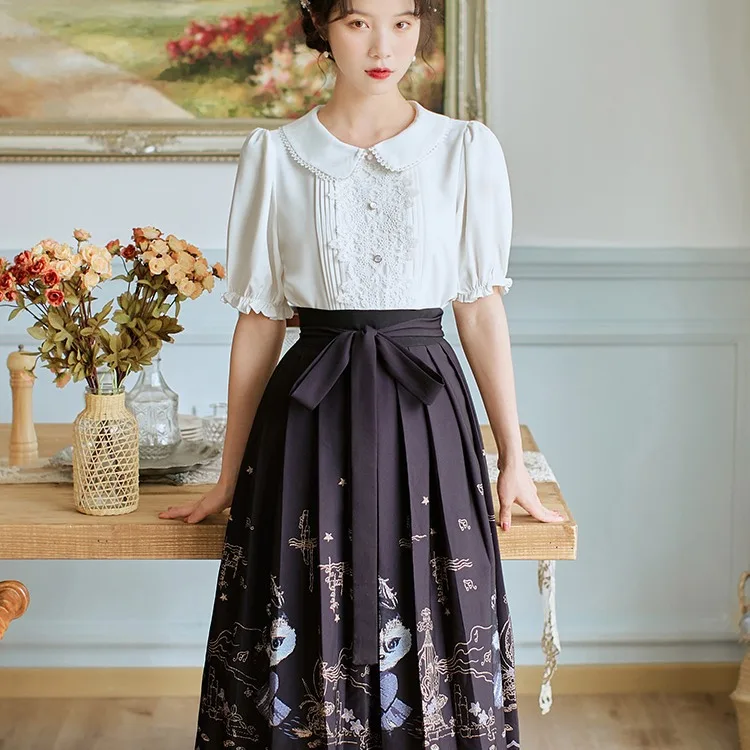 Юбка средней длины с изображением лошади Новый китайский стиль литература