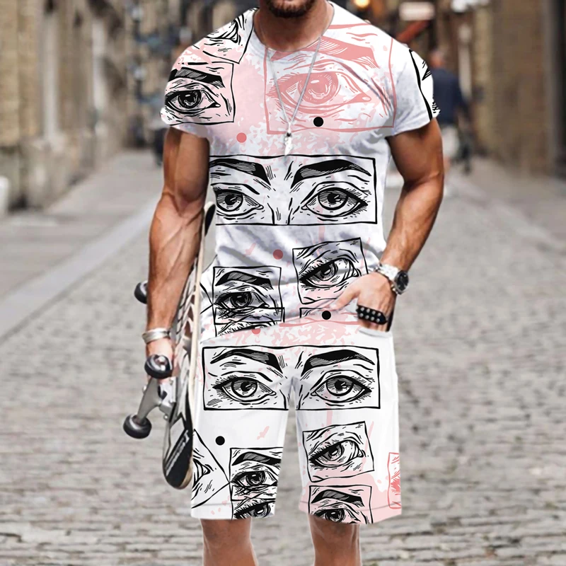 

Men's T-shirt Set Tops Casual Luxury Street 3D Printed O Neck Sportswear Outfit Hip-hop Harajuku Short Sleeve Beach 2022 New
