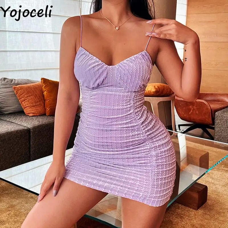 

Сексуальное женское весеннее бархатное платье Yojoceli на бретельках, облегающее женское короткое Клубное платье, повседневное Плиссированно...