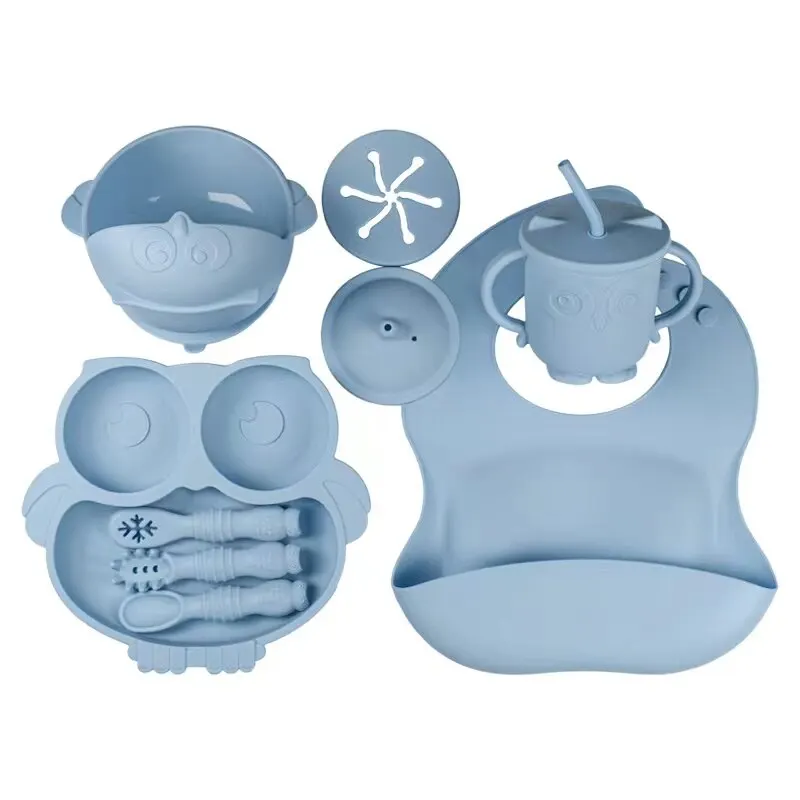 12PCS Baby Dining Plate Infant Cartoon Owl Tableware Childre