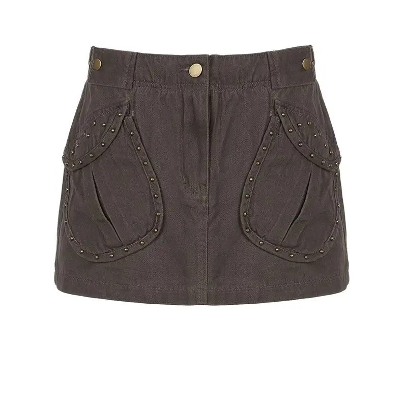 

Джинсовая юбка с заклепками и карманами, в стиле ретро