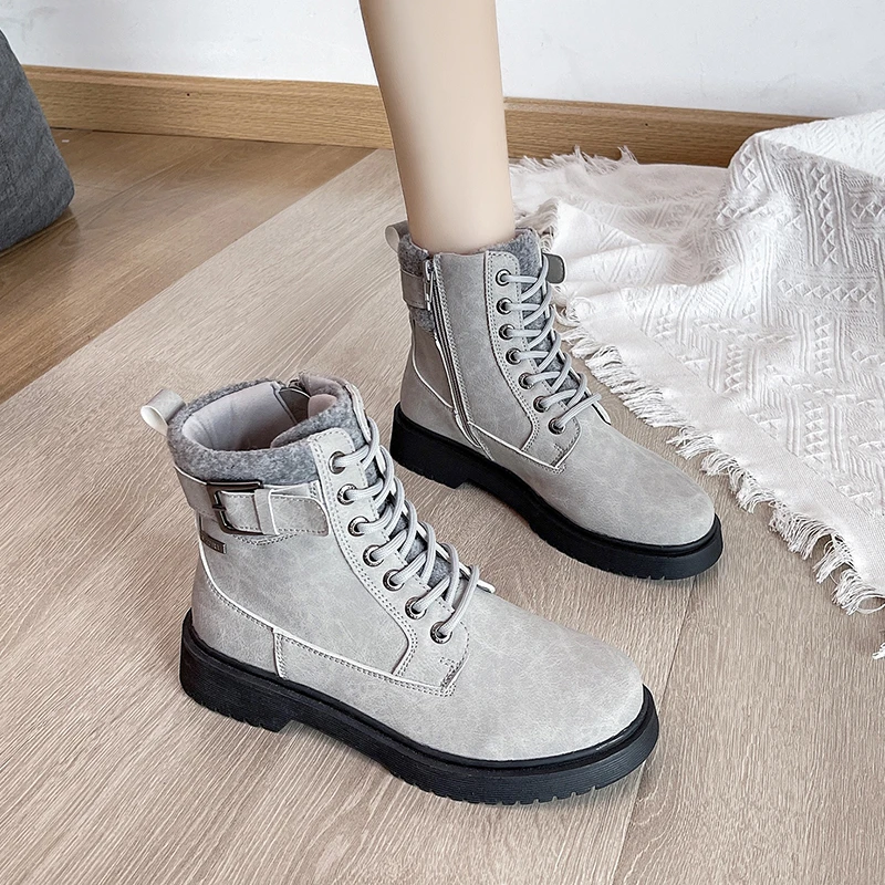 Women's Casual Boots Autumn and Winter New Low-heeled Thick-soled Boots Outdoor Fashion Lace-up Comfortable Women's Short Boots