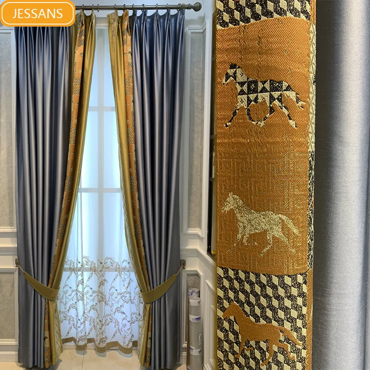 

Modern simple Nordic curtain silk splicing polyester cotton shading curtain cloth