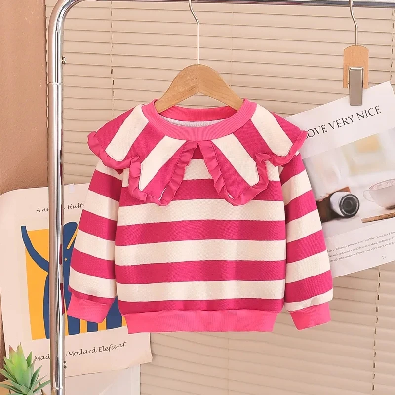 

Girls Baby Sweater 2023 New Spring Clothes Children's Korean Casual Striped Top Little Girls Long-sleeved Sweater
