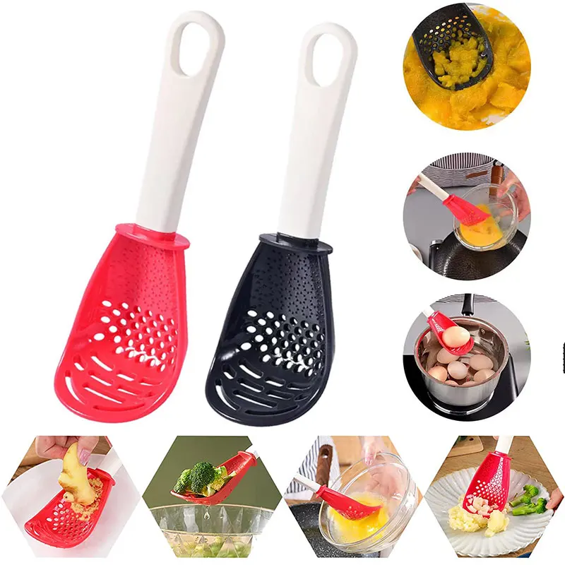 

Multifunctional Cooking Spoon Kitchen Strainer Scoop to Cut Garlic Hanging Hole Innovative Potato Press kitchen Accessory