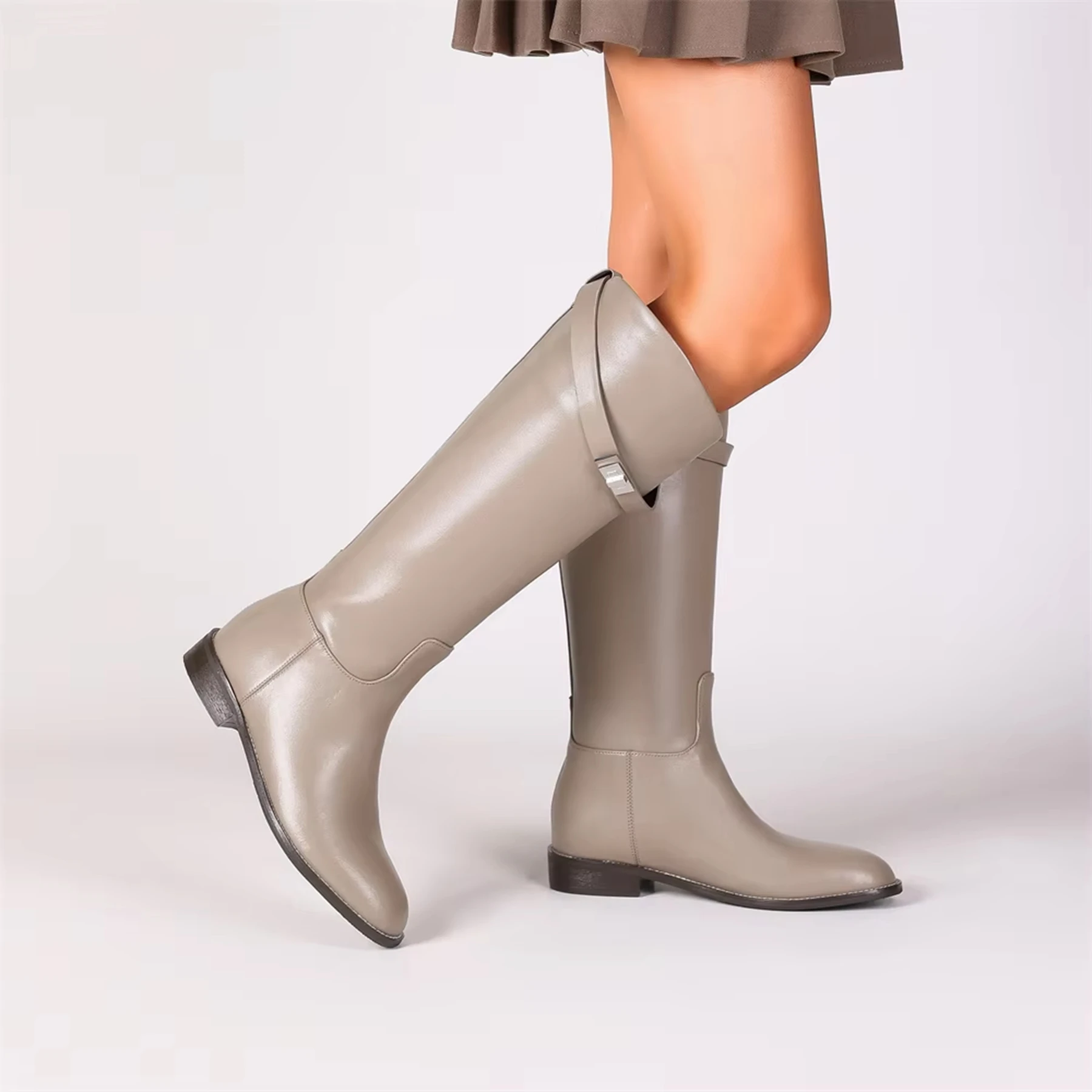 Ботильоны женские Lanxuryee из коровьей кожи на среднем каблуке