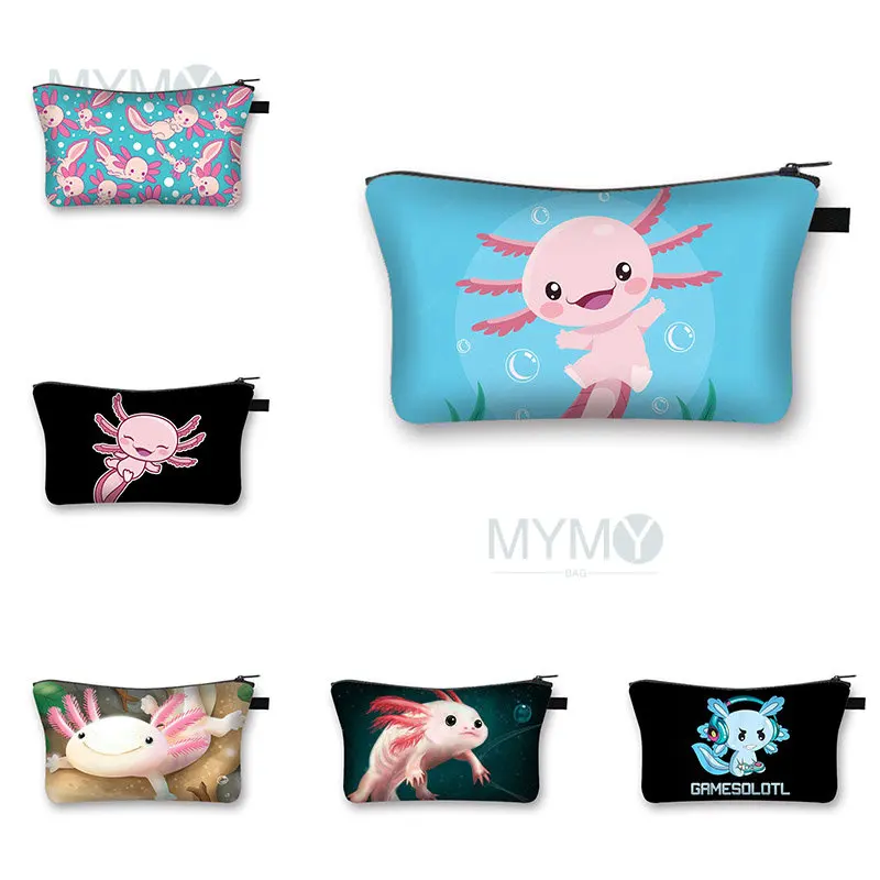 

Cute Axolotl Cosmetic Case Cartoon Gamer Makeup Bags Kawaii Toiletries Organizers Small Handbag Girls Casual Women Bag Luxury