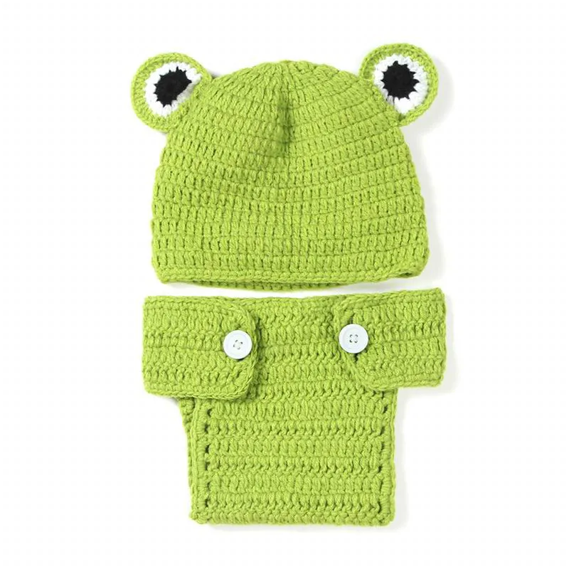 1/2Pcs Baby Hand-Knitted Cute Frog Clothing Set Newborn Crochet Knit Hat Girl Boy Cap Photography Props Costume |