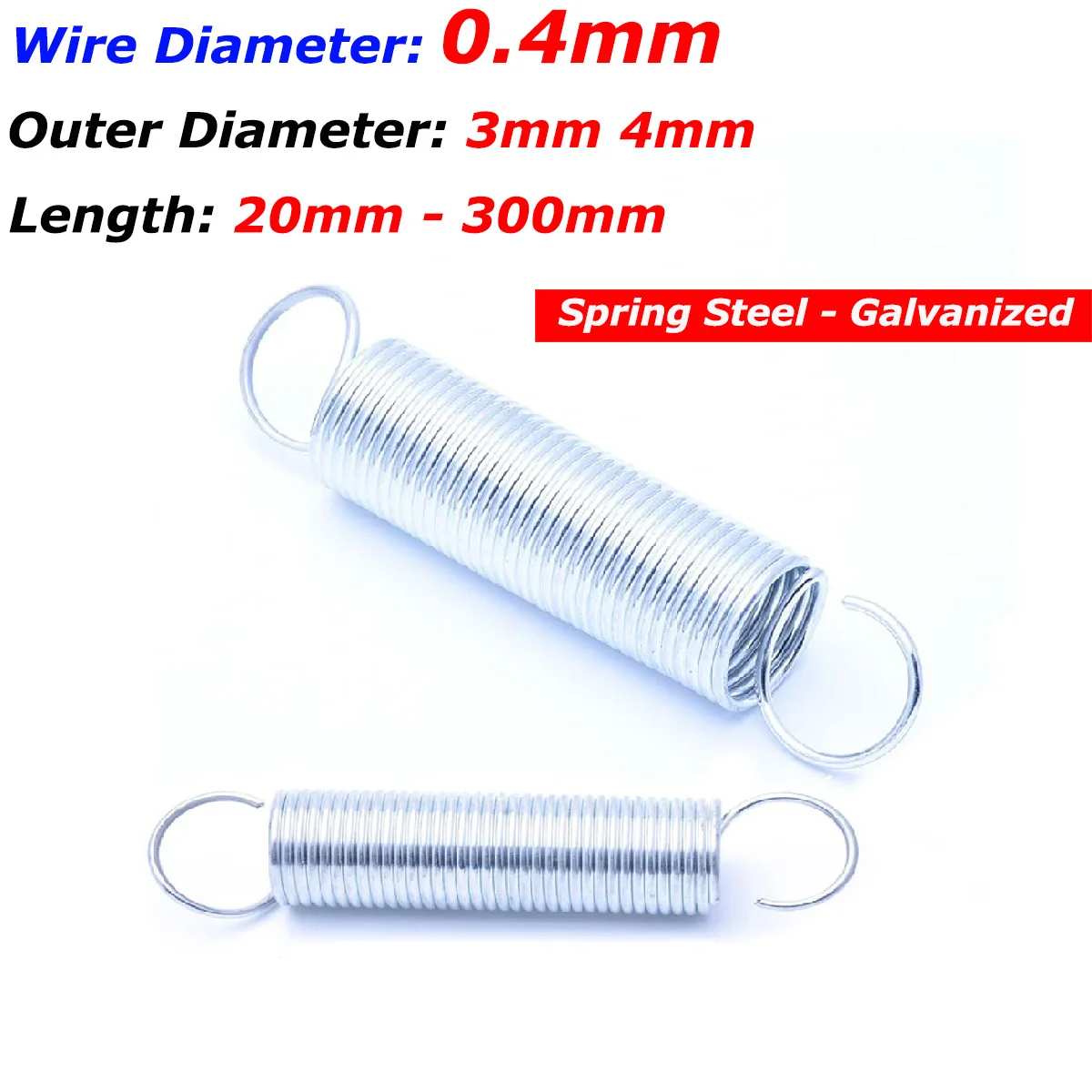 

Пружина-удлинитель с открытым крючком диаметром 0,4 мм, пружина из оцинкованной стали, внешний диаметр 3 мм, 4 мм, длина 20-300 мм