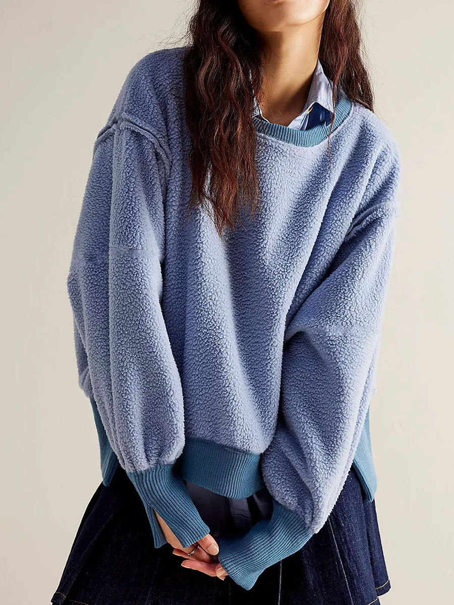 ZJLJAYCHOU Женская шерстяная Толстовка Оверсайз с длинным рукавом и круглым вырезом