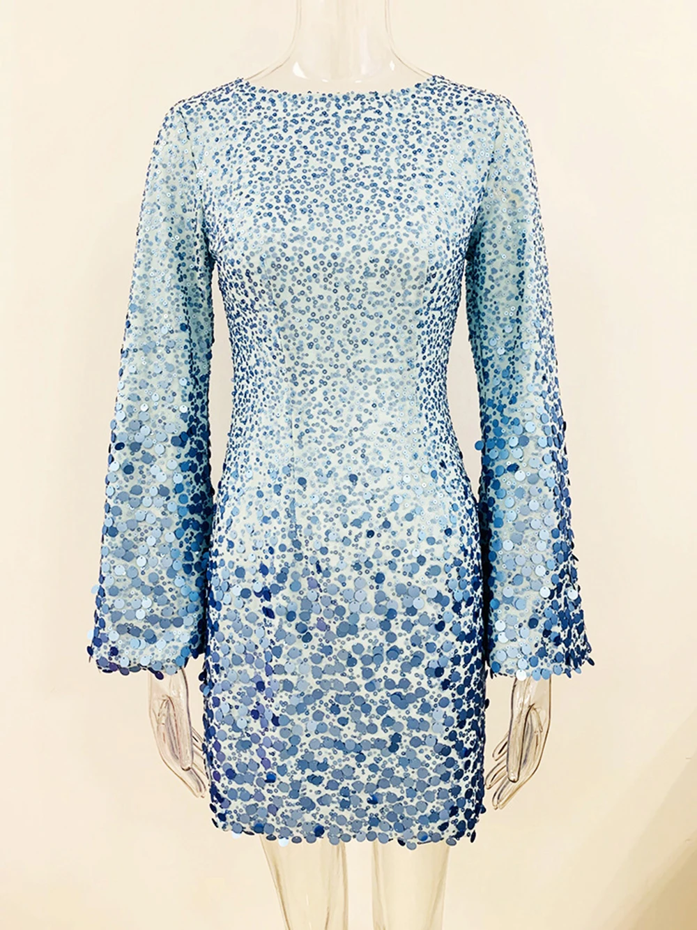 Модное 2024 небесно-голубое сексуальное платье с блестками женское элегантное