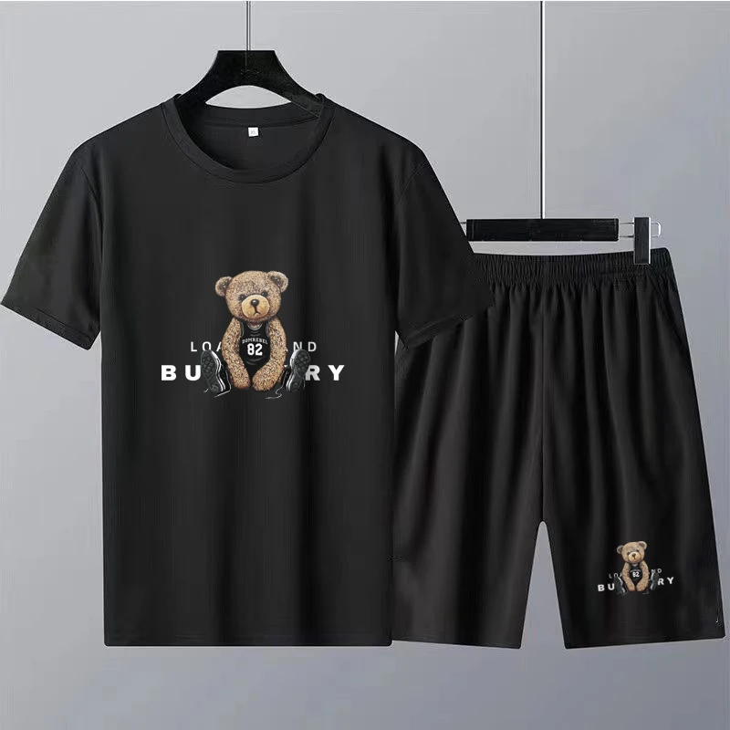 Men Summer  Clothes Solid Color Shorts T Shirt Sets Brand T-Shirt Bear Print 2 Piece Suits Luxury Women's Tracksuit Free 2023