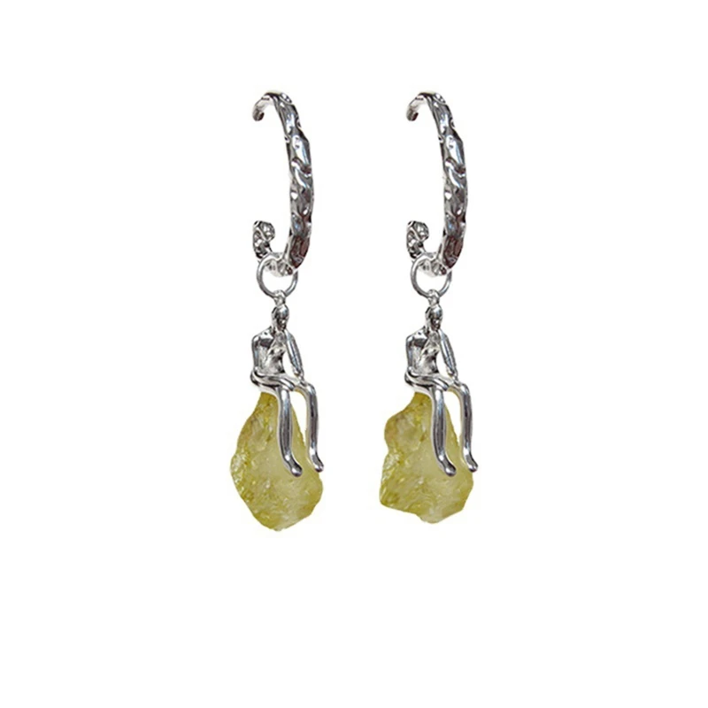 

Novelty Thinker Dangle Earrings with Irregular Yellow Crystal Culture Style Abstract Art Earrings Gift for Women Girl