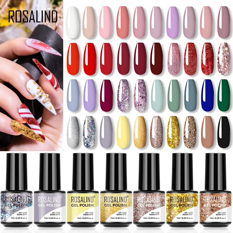 

ROSALIND Glitter Gel Polish 7ML Hybrid Varnishes All For Manicure Nails Art Base Top Coat UV Vernis Semi Permanent Gellak