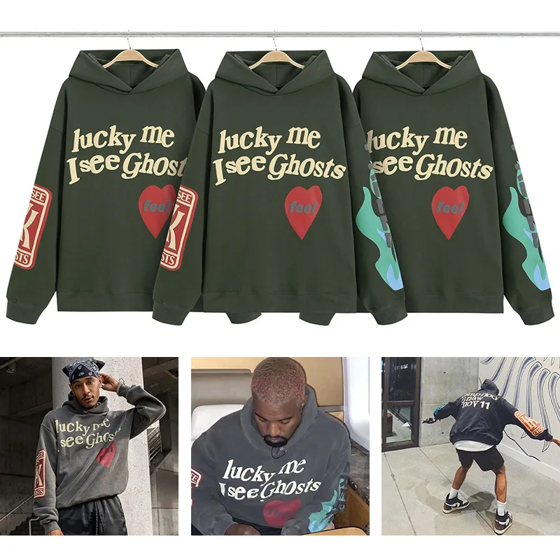 

Весенне-осенний Мужской флисовый свитер Kanye в американском ретро-стиле с капюшоном