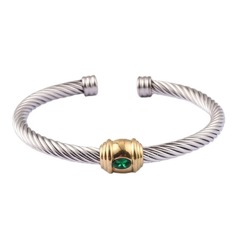 

Europe and The United States Open Bracelet Multi-color Zircon Titanium Steel Twist Twist Wire Bracelet