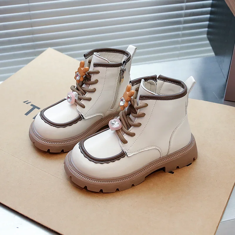 

Children's Ankle Boots Fashion Cute Design Matte Leather Boots Kids Shoes Autumn Girls Princess Single Boots Causal Thick Bottom
