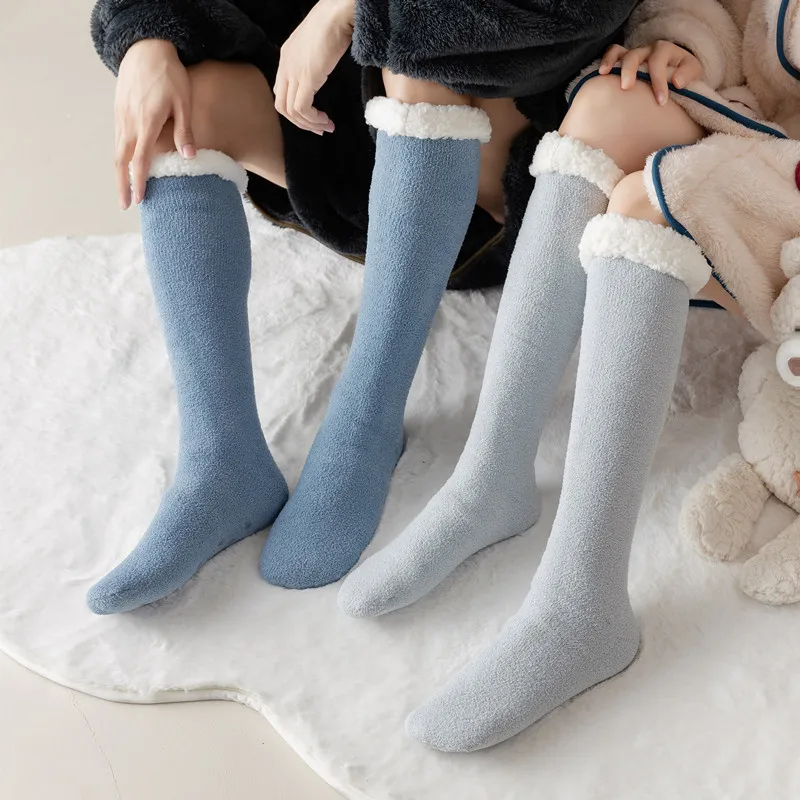 Long Socks Winter Women Stockings Couple Thick Cotton Solid Warm Thigh High Knee Young Casual Sleep Against Cold Floor Men Color
