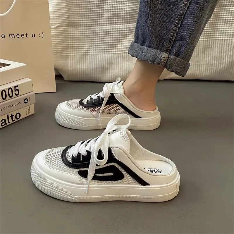 

Green Half Slippers For Women's Shoes 2023 Summer New Breathable Mesh With Thick Bottom For Versatile Use INS Elevated Cool Drag