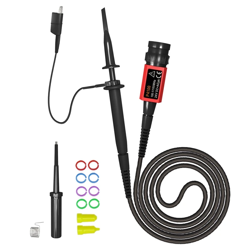 

P4100 Oscilloscope Probe 100:1 2KV High Voltage 100Mhz Safety BNC Connector For Oscilloscope Adjustable Attenuation