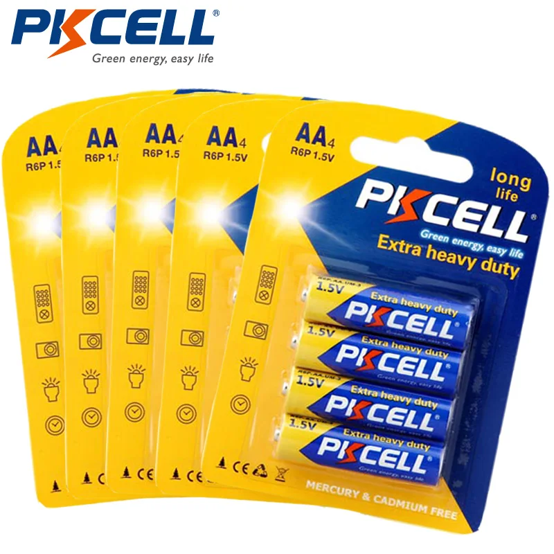 

Аккумулятор PKCELL R6P 1,5 в AA UM3, 20 шт./5 карт, сухая батарея, сверхмощные батареи