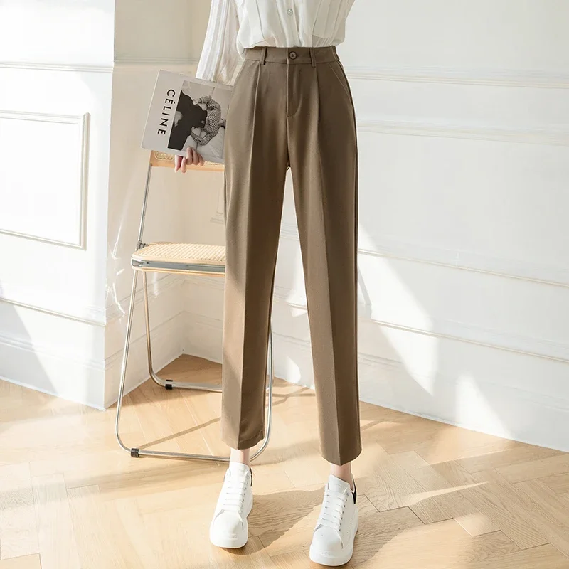 

Модные женские брюки, весенние прямые черные, белые, хаки брюки, костюмы, деловые, повседневные, женские брюки в стиле Харадзюку Z119