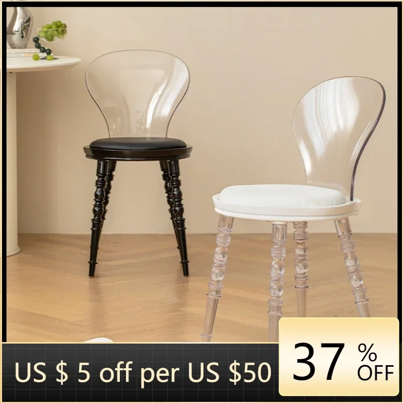 

French Dining Chair Kitchen Furniture Acrylic Crystal Dining Chairs Home Transparent Backrest Plastic Chair Cushion Makeup Chair