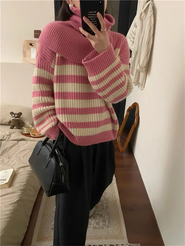 

Hsa Pull Femme Hiver 2022 свитер с высоким воротом и Джемперы черный белый полосатый пуловер корейская мода Traf jersey de mujer