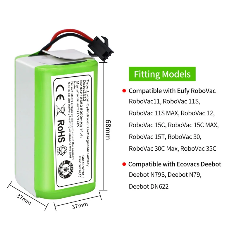 14.4V 5000mAh Li-ion battery for Conga Excellence 990 1090 Ecovacs Deebot N79 N79S DN622 Eufy RoboVac 11 11S RoboVac 30