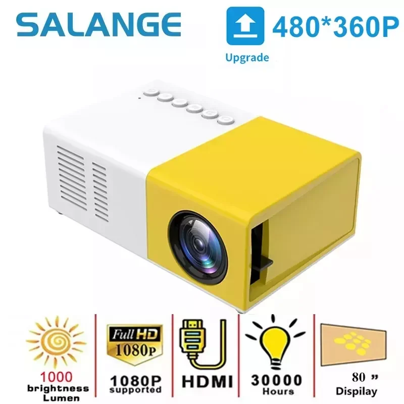 

NEW2023 Salange J9Pro Mini Projector LED Home Media Player Audio Portable Proyectors 480x360 Pixels Supports 1080P HDMI USB Vide