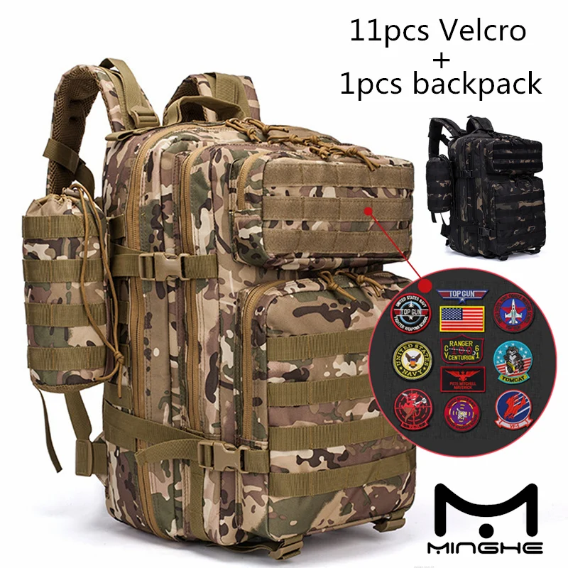 

MINGHE Backpack Tactical Backpack 45L Outdoor Sports Mountaineering Backpack Waterproof Camouflage Bag with 11pcs Pattern Velcro