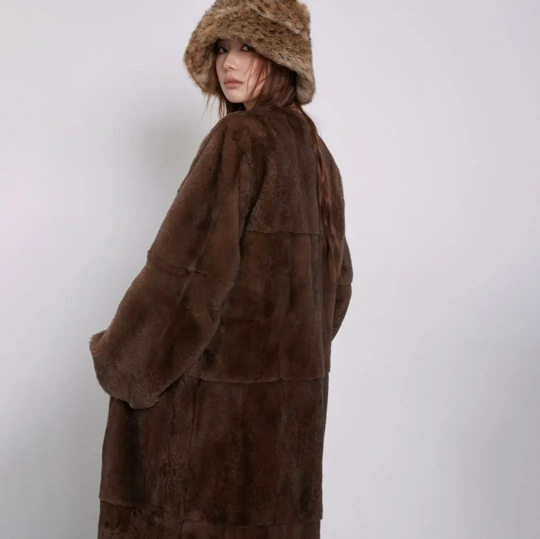 Новое зимнее длинное пальто из натурального меха кролика рекс женское с пушистым