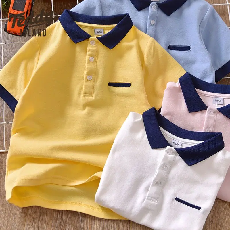 

Boy's T-shirt Summer 2023 New Fried Street Internet Celebrity Color Stitching Turnover Neck Children'st Half Sleeve Polo Shir