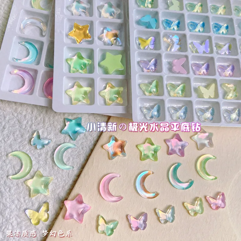 

20pcs 3D Moon Star Butterfly Nail Art Decorations Resin Dream Jelly Crystal Gems Rhinestones Nail Kawaii Charms Accessories DIY