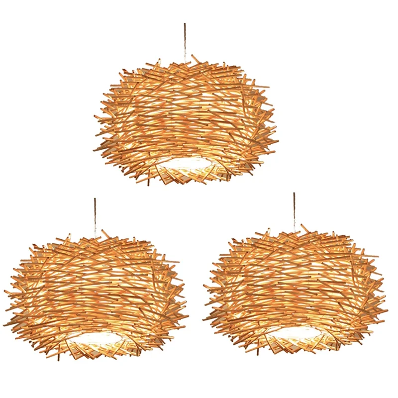 

3pcs 30CM LED Hand-Woven Rattan Lampshade Personalized Chandelier Corridor Living Room Cafe Shop Dining Room Lampshade