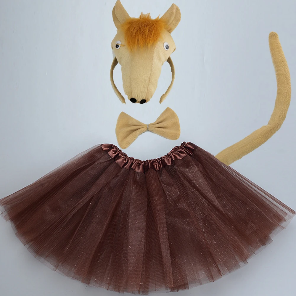 

Horse Costume Adult Children Kids Animal 3D Horse Tutu Ear Headband Bowtie Tail Cosplay 4pcs Set