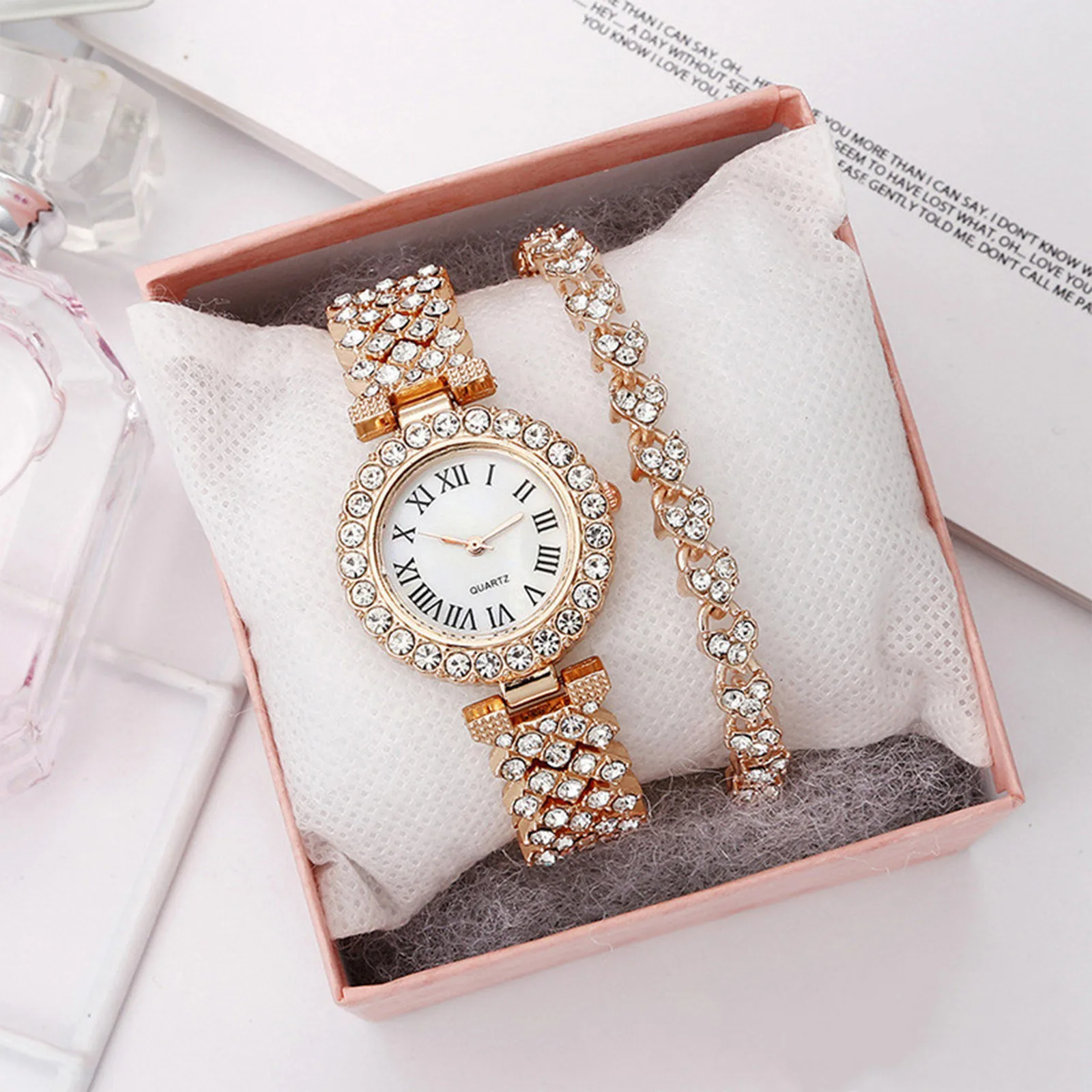 

Fashion Watches For Women Roman Numerals Diamond Inlaid Watch Ladies Quartz Watch Bracelet Watch Temperament Relogio Feminino