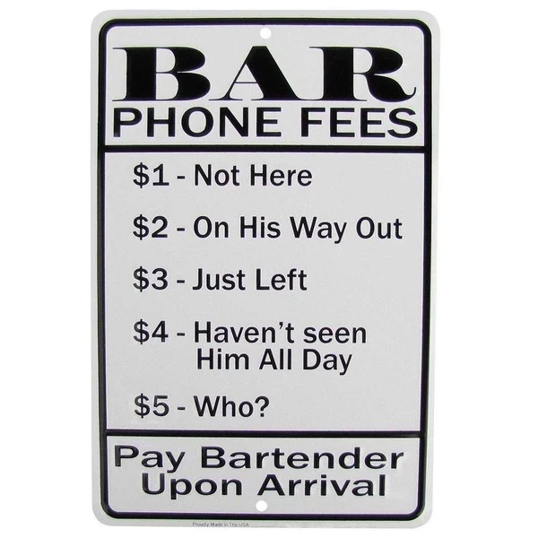 

Bar Phone Fees Tin Sign art wall decoration,vintage aluminum retro metal sign 1