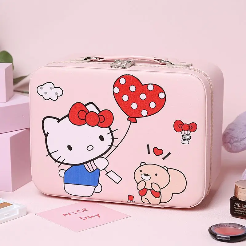 

Sanrio Hello Kitty Makeup Box Desktop Girls Cartoon Pompompurin Little Twin Stars PU Leather Makeup Mirror Storage Box Kid Gifts