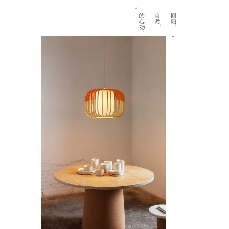 

Art Led Chandelier Pendant Lamp Light Room Decor New Popular Green Orange Colorful Solid Wood Home Project Hotel Indoor Hanging