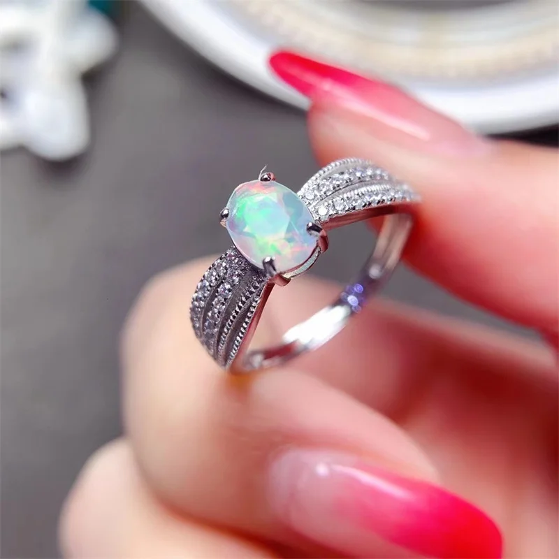 

2022 New Natural Opal Rings for Women Date Gift Genuine Colorful Gemstone 5x7mm Size Fine Jewelry Real 925 Sterling Silver