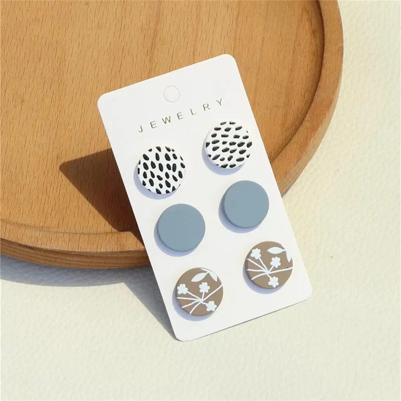 

6PCS/SET Korean Summer New Retro Fashion Geometric Round Spot Striped Acrylic Drop Earrings for Women Girls Daily Accessories