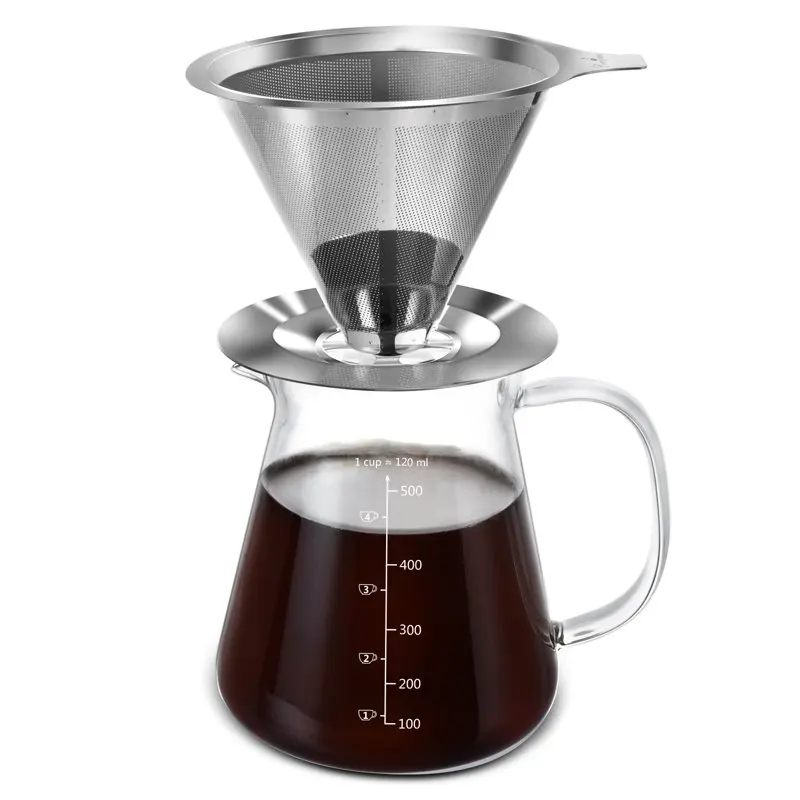 

Pour Over Coffee Maker 17 oz Drip Coffee Maker Pour Over with High Heat-resistant Carafe and Permanent Stainless Steel Filter
