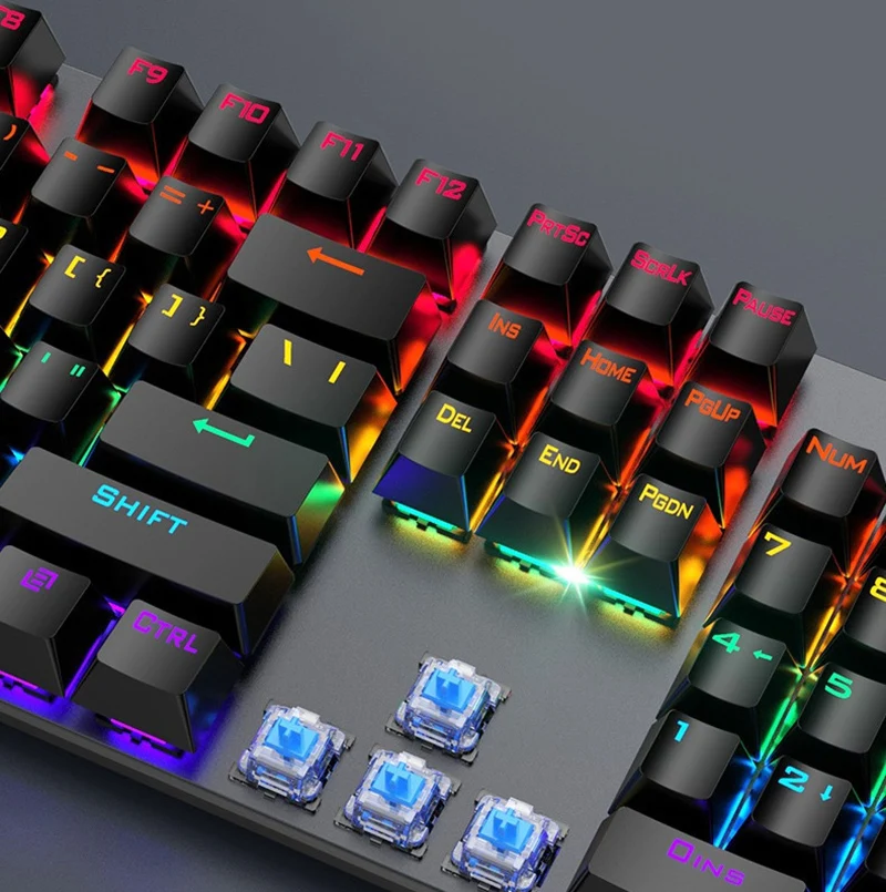 wired mechanical gaming keyboard mechanical feel 104 keys wired usb voice control rgb colourful backlit metal panel keyboard for free global shipping
