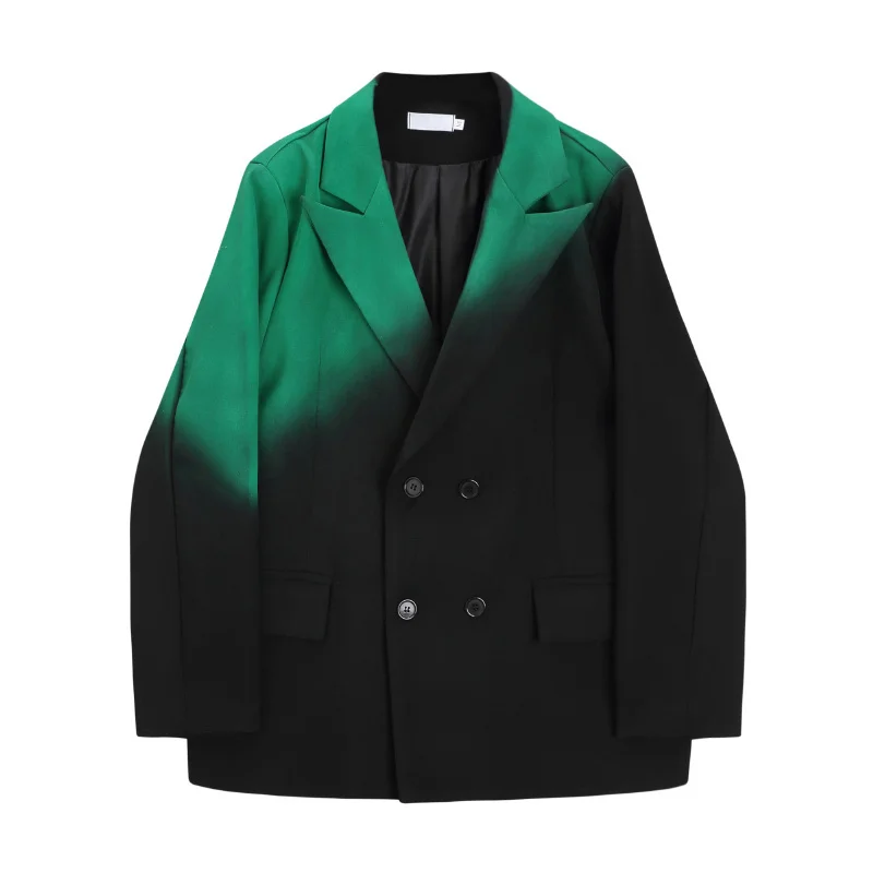 Модные черные пиджаки с градиентом цвета пальто повседневный двубортный осенний